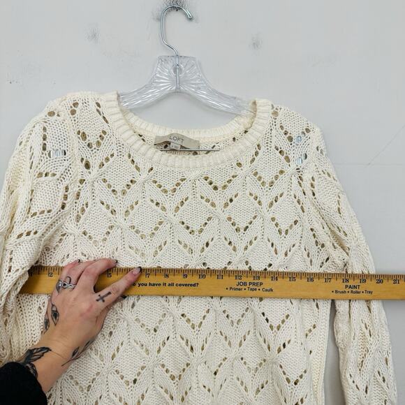 Loft Cream Crochet Pullover Sweater Women’s Size M - Picture 5 of 9